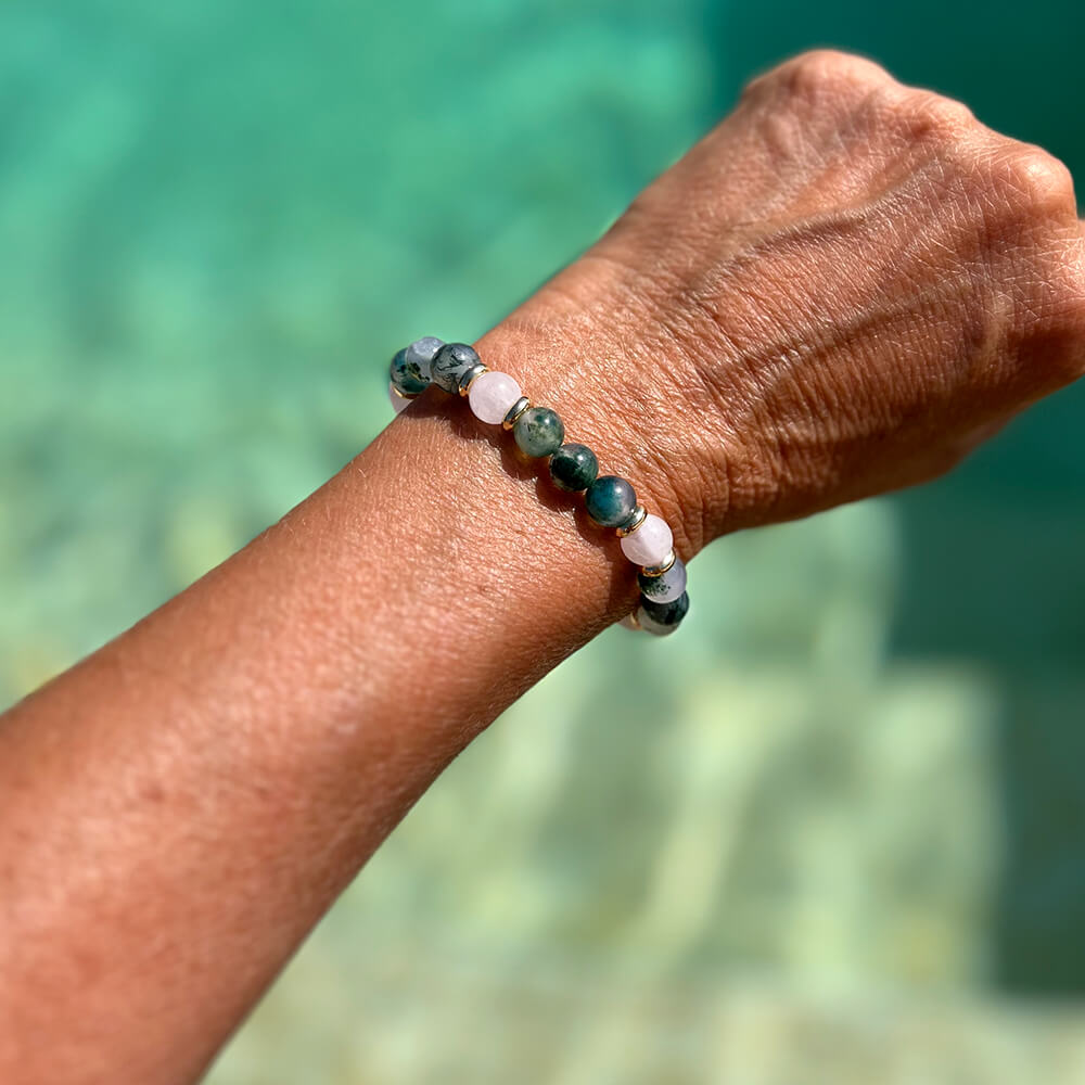 Bracelet Duo Agate Mousse & Quartz Rose Sylvëa Rosa™