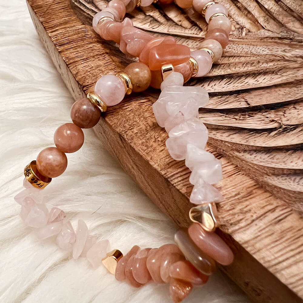 Bracelet Double Tour Quartz Rose et Pierre de Soleil Solarya™