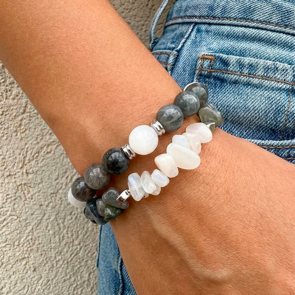 Bracelet Double Tour Labradorite et Pierre de Lune Selene™