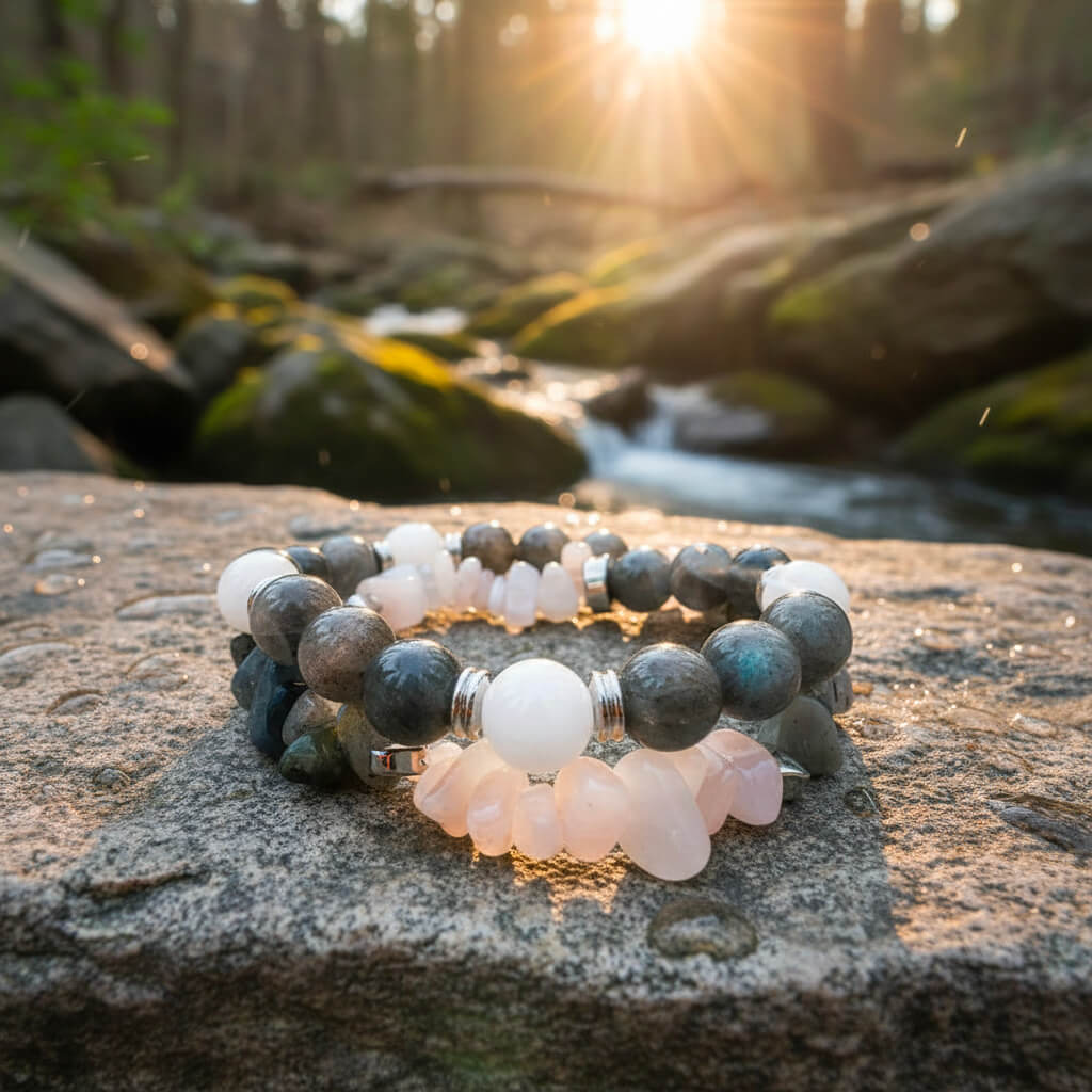 Bracelet Double Tour Labradorite et Pierre de Lune Selene™