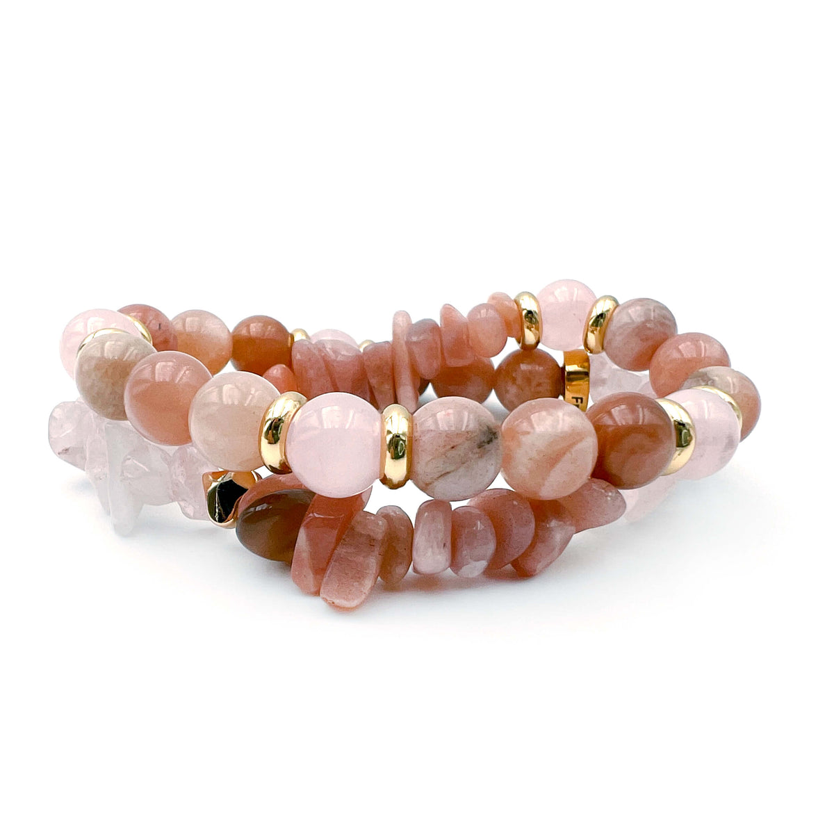 Bracelet Double Tour Quartz Rose et Pierre de Soleil Solarya™