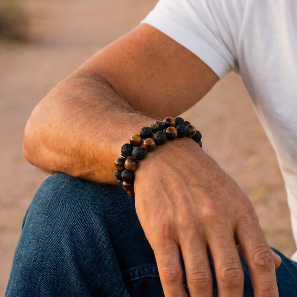 Bracelet Duo Oeil de Tigre et Pierre de Lave Tiger Core™