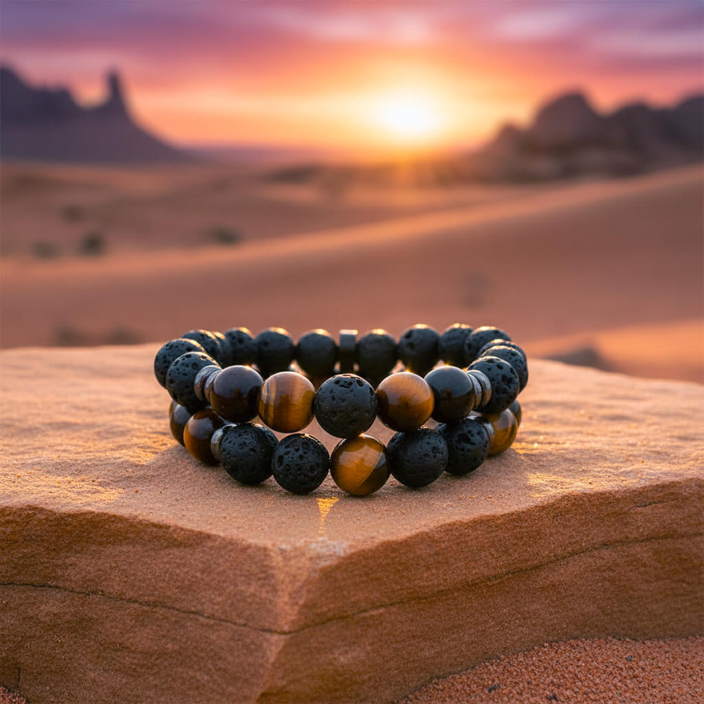 Bracelet Duo Oeil de Tigre et Pierre de Lave Tiger Core™