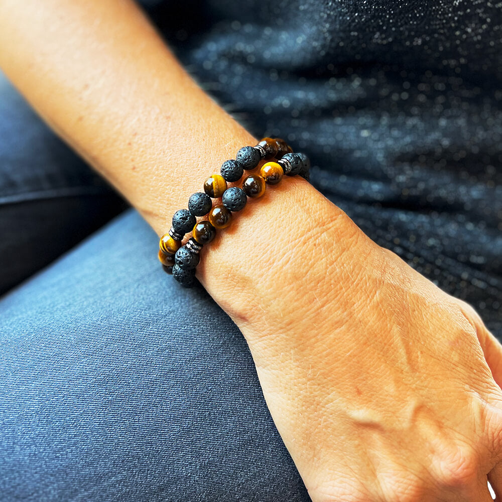 Bracelet Duo Oeil de Tigre et Pierre de Lave Tiger Core™