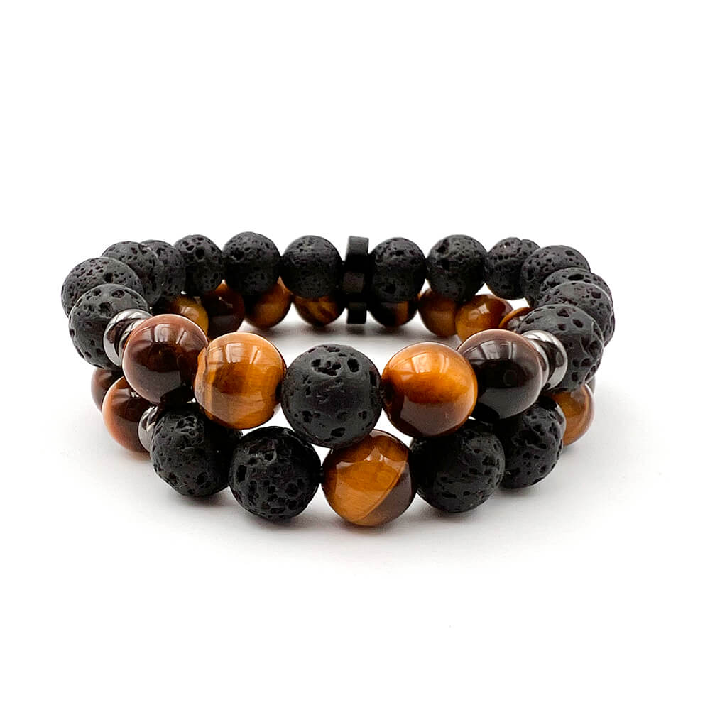 Bracelet Duo Oeil de Tigre et Pierre de Lave Tiger Core™