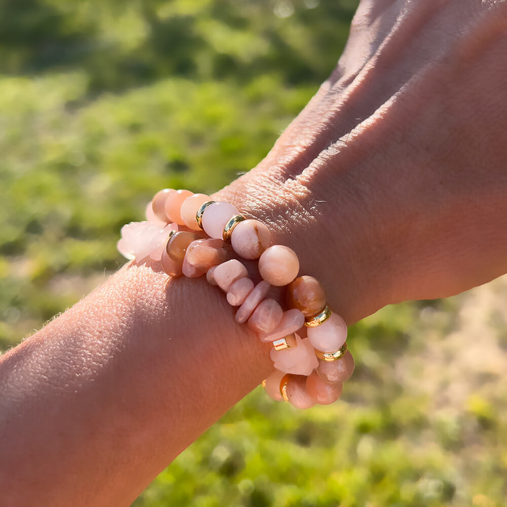 Bracelet Double Tour Quartz Rose et Pierre de Soleil Solarya™