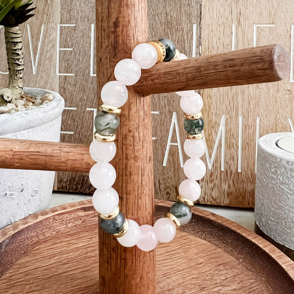 Bracelet Duo Agate Mousse & Quartz Rose Sylvëa Rosa™