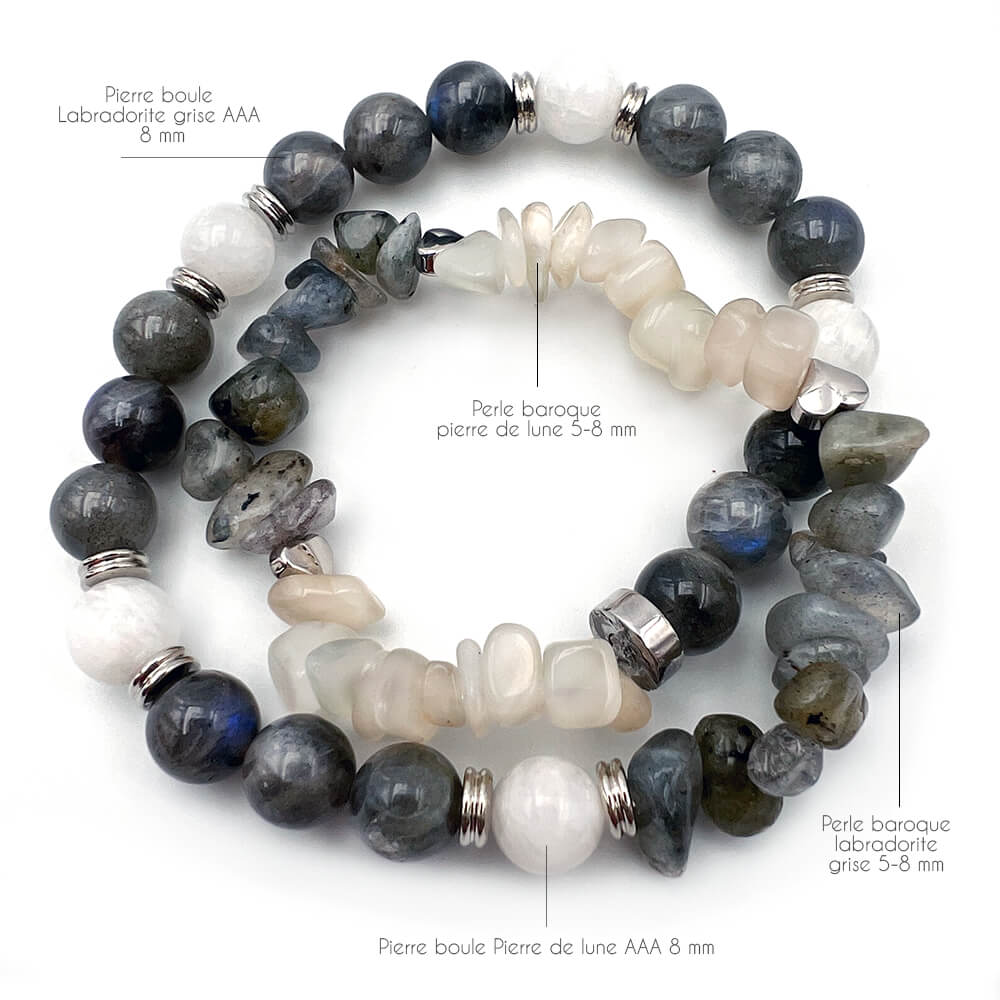Bracelet Double Tour Labradorite et Pierre de Lune Selene™