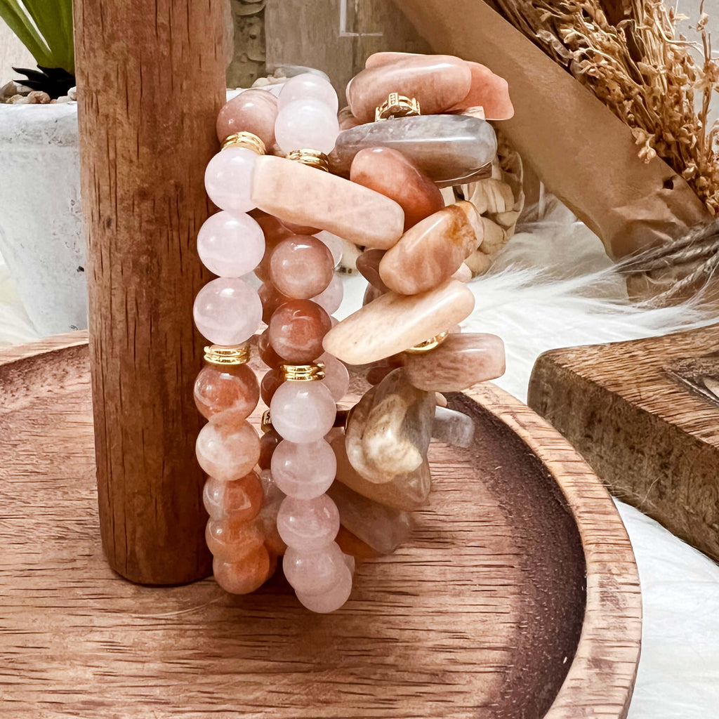 Set de Bracelets Quartz Rose et Pierre de Soleil Eclat du Coeur™