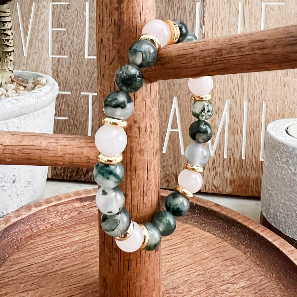 Bracelet Duo Agate Mousse & Quartz Rose Sylvëa Rosa™