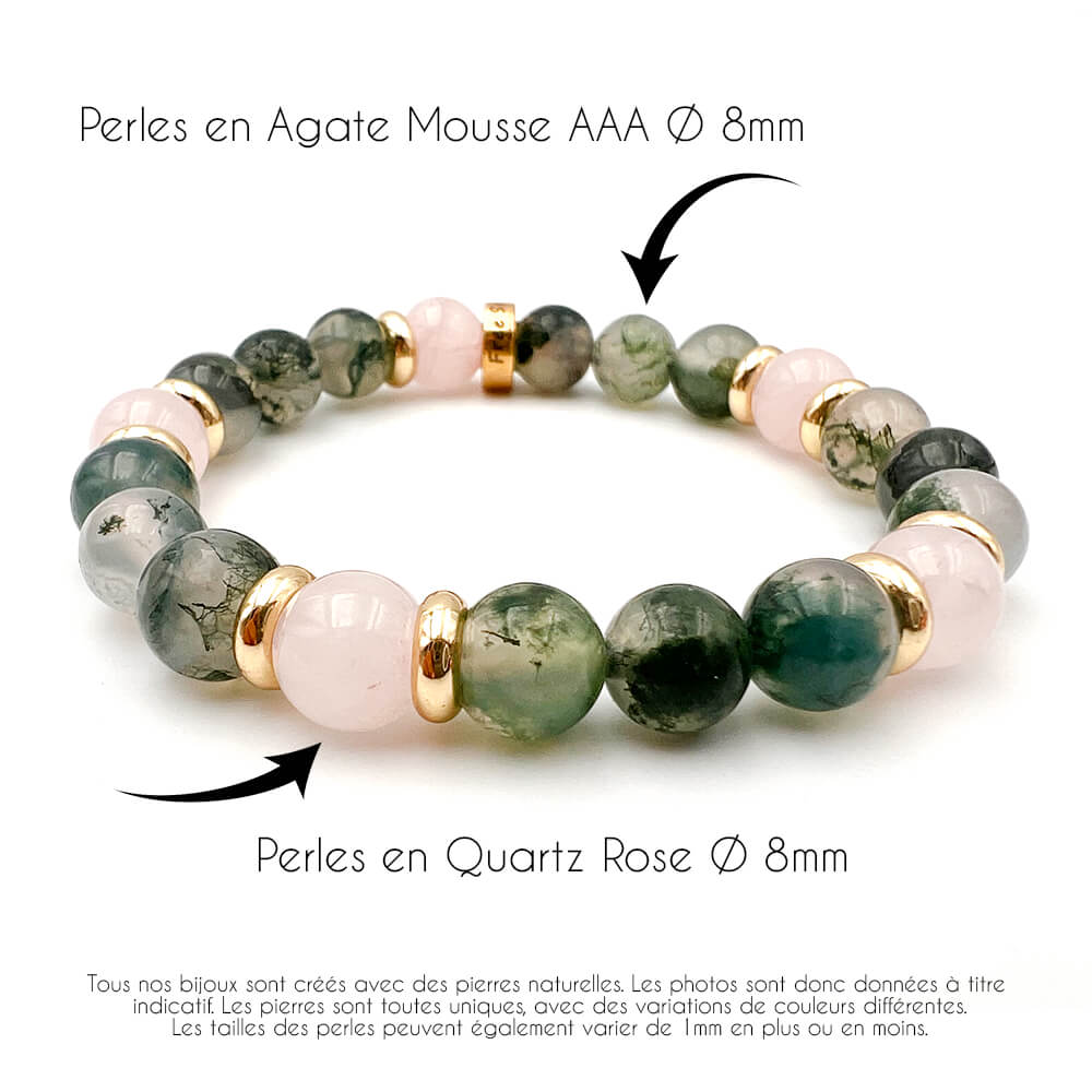 Bracelet Duo Agate Mousse & Quartz Rose Sylvëa Rosa™