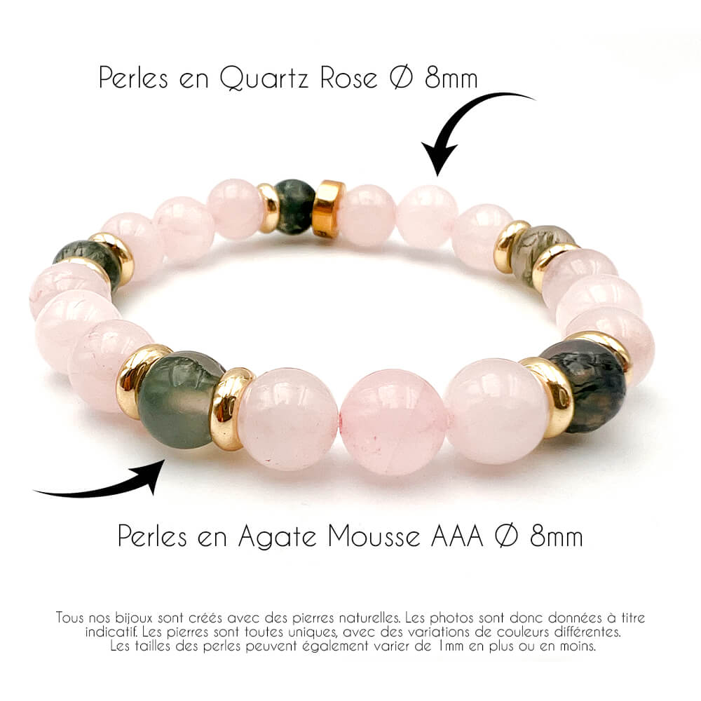 Bracelet Duo Agate Mousse & Quartz Rose Sylvëa Rosa™