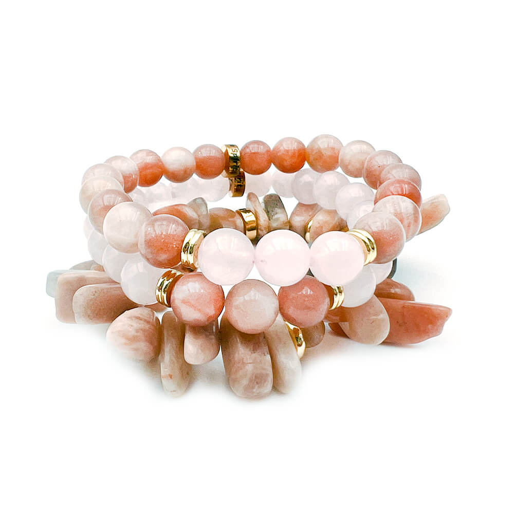 Set de Bracelets Quartz Rose et Pierre de Soleil Eclat du Coeur™