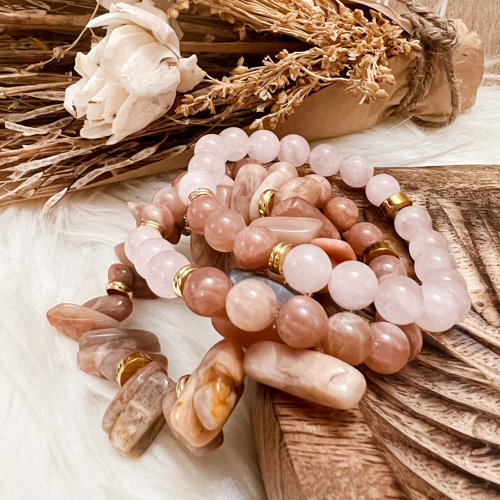 Set de Bracelets Quartz Rose et Pierre de Soleil Eclat du Coeur™