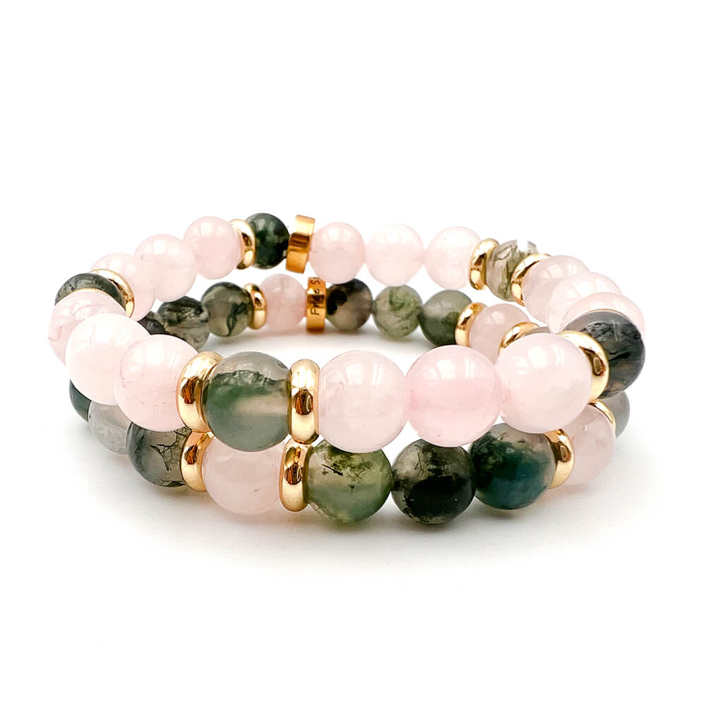 Bracelet Duo Agate Mousse & Quartz Rose Sylvëa Rosa™