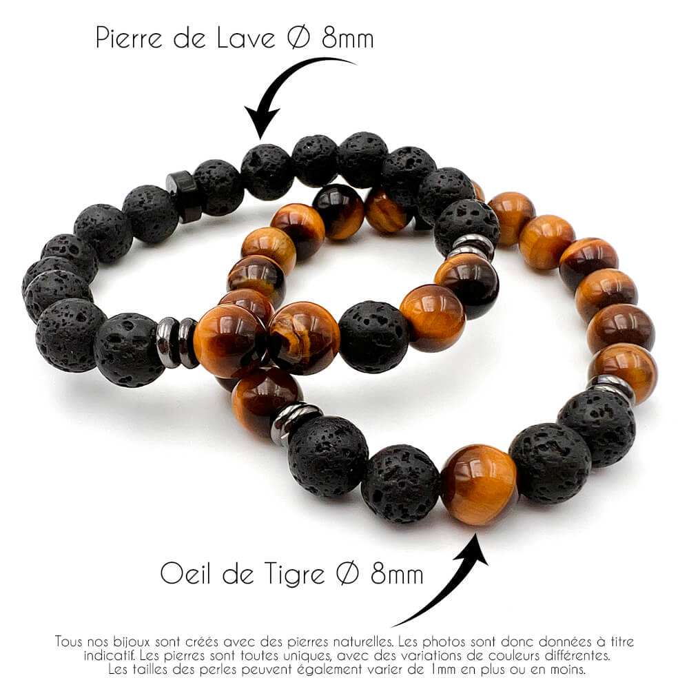 Bracelet Duo Oeil de Tigre et Pierre de Lave Tiger Core™